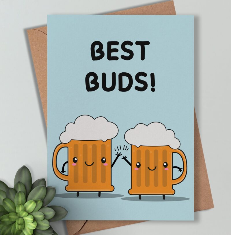 Best Buds! - Funny Best Friend Card / Birthday Friendship Irish Made Cards for Him, For Her