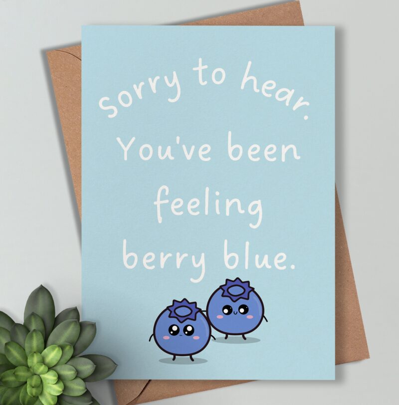 Feel Better Soon" Hug Card - "Heard You're Feeling Berry Blue" Perfect for Sending Get Well Wishes