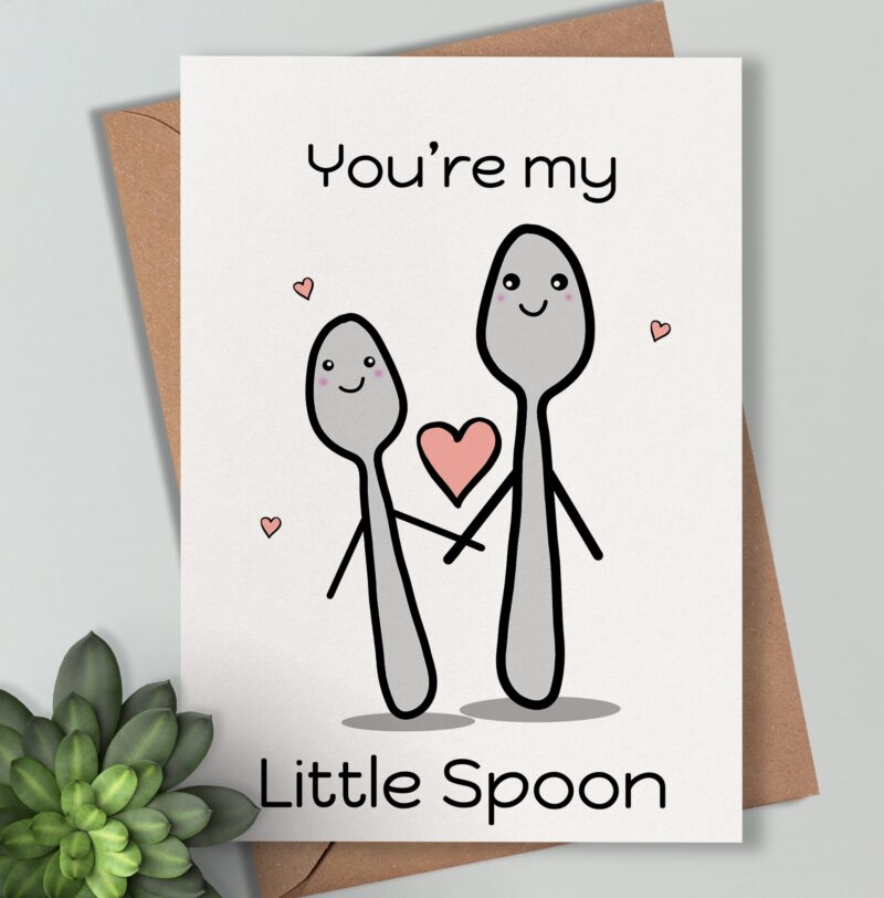 Funny Anniversary Card | my Little Spoon | Personalised Cute Birthday Card | For Her Him Wife Partner Husband | Sweet Couple Romantic Spoons