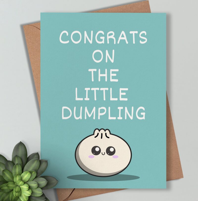 Baby Boy Card - Sweet and Cute 'Congrats on the Little Dumpling' - Baby Shower and New Parents Celebration