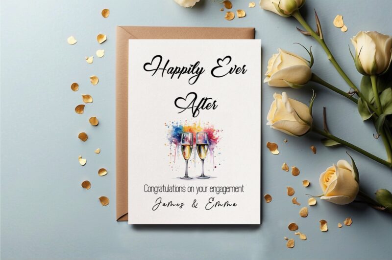 Love Personalised Wedding / Engagement Card - Newly Married Couple Greeting Card - Card for engagement - Watercolour Cute Romantic