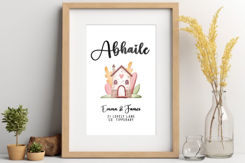 Personalised Irish Abhaile Home A4 Gift Print - Custom Name And Address. Housewarming Gift, Home From Home, Moving Away Keepsake, Gra gift.