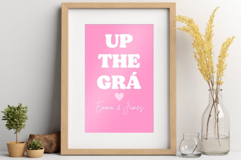 Gift For Couples - Personalised Love Wedding Gift - Irish Up The Grá A4 Gift Print - Custom Names. Housewarming Gift, Ireland Keepsake Gra