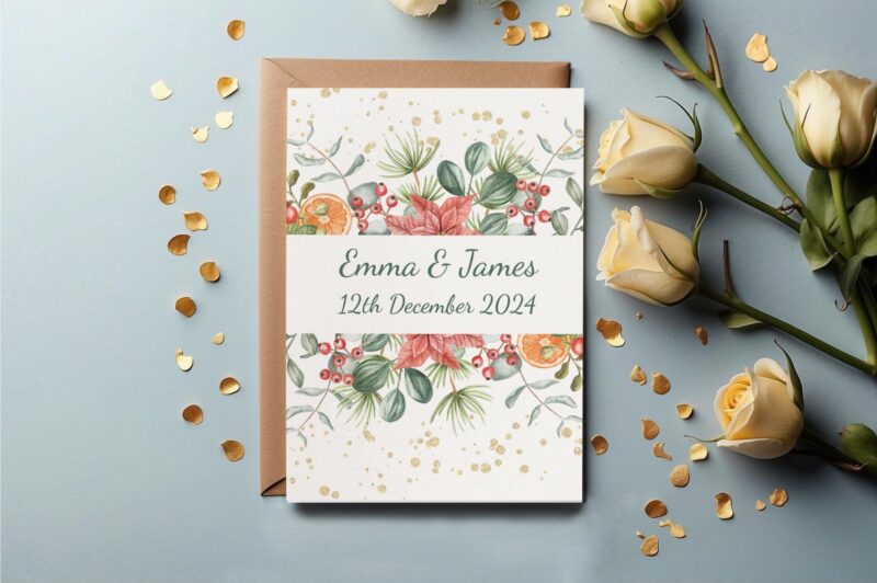 Personalised Winter Wedding Gift & Engagement luxury Greetings Card - Grá Irish Love Newly Married Couple Personalised Keepsake Gift.