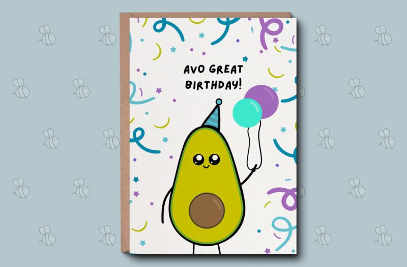 Birthday Card - Avo Great Birthday! Greetings Card. Punny Card For Birthday, For Her For Him Birthday Gift. Holy Guacamole Avocado Card.