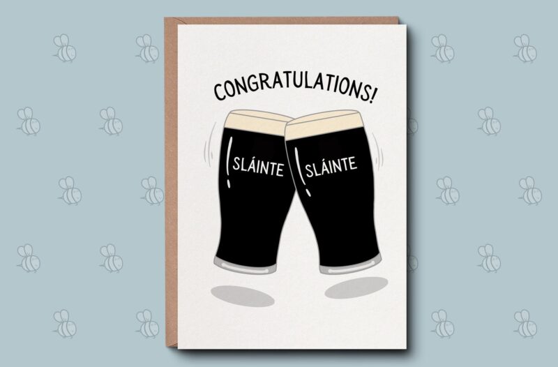 Congratulations Card - Sláinte Irish Greetings Card. Well Done Card, New Job Card , You Passed Card. Best Of Luck. 5x7 Inches.