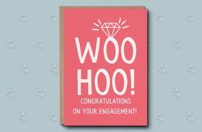 Engagement Card - Woohoo Congratulations! Greetings Card. Congrats You're Engaged Card, For The Happy Couple. For Friends, Wedding Card.