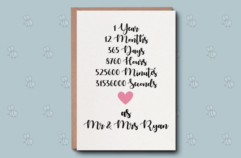 Personalised First Wedding Anniversary Card - 1 Year Greetings Card. 1st Anniversary, Paper Anniversary Card. To My Wife, Husband Gift.