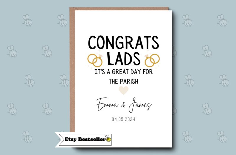 Personalised Wedding Card - Congrats Lads. Great day for the parish. Irish Saying Wedding Card, For The Happy Couple, Congratulations Card.