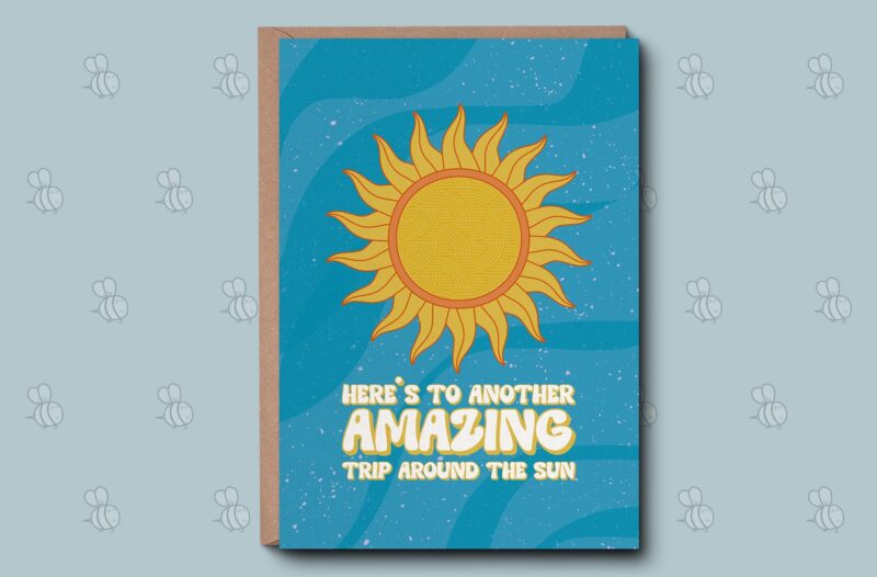 Happy Birthday Card - Trip Around The Sun Birthday Card. Retro Birthday Card For Friend. Sunshine Birthday Card, Groovy Aesthetic Card.