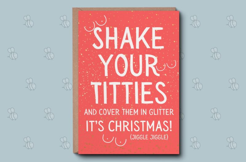 Novelty Christmas Card For Her - Shake Your Titties Xmas Card. Funny Christmas Wishes, Festive Greetings Card For Her. Rude Holiday Card.