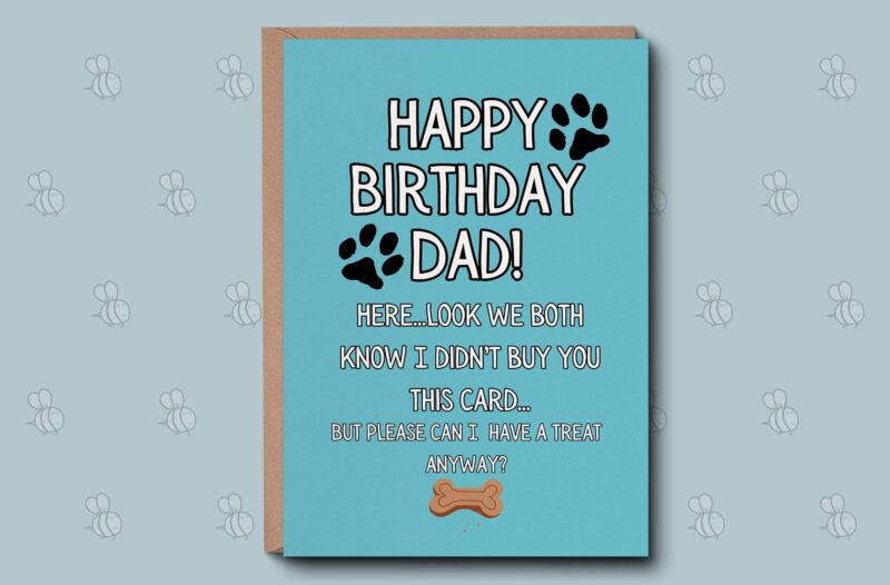 From The Dog - Dad Birthday Card. For Dad, Dog Dad Birthday Card. Dog Gifts For Dad, Happy Birthday Dog Dad. Funny Dog Lovers Card For Him.