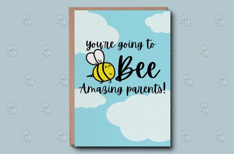 New Baby Card - Bee Amazing Parents Card. Baby Shower Card, Gift For New Parents, Congratulations Baby Card. For Baby Girl, Baby Boy.