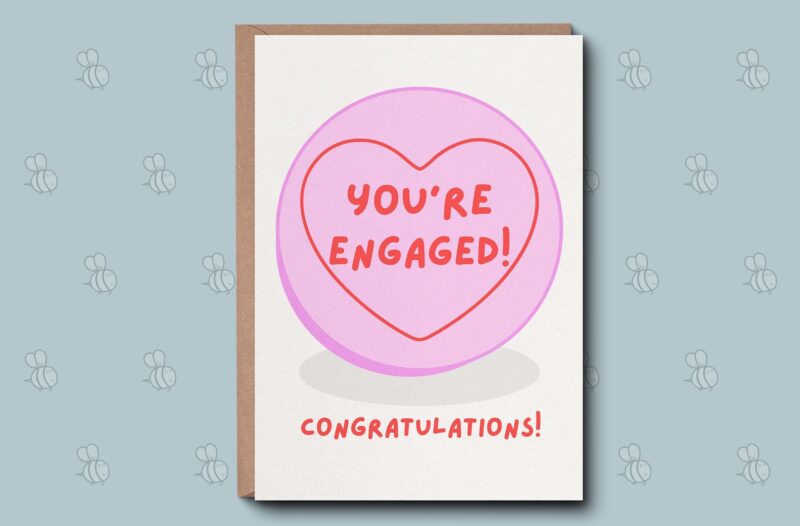 Congratulations Engagement Card - You're Engaged Love Sweet Card. Engagement Gift, Getting Married Card, For Happy Couple, Retro Millennial.