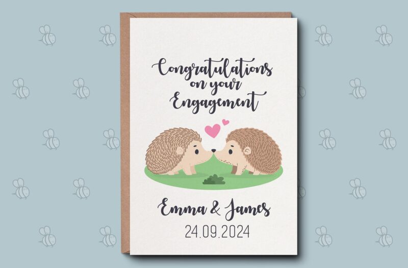 Personalised Engagement Card - Hedgehog Love Congratulations Card. Engagement Gift, Congrats On Your Engagement Card. To The Happy Couple.