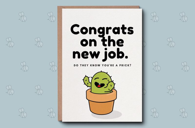 New Job Card - Congrats On The New Job Funny Greetings Card. New Job Promotion keepsake, for Co-worker or Friend. Leaving Office Gift